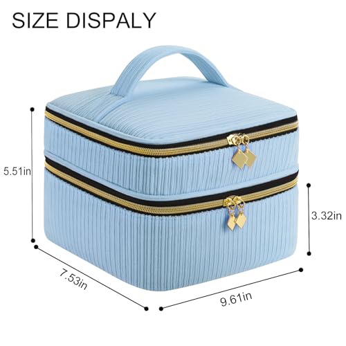 Double-Layer Nail Polish Organizer Case - 30 Bottle Holder Bag (Blue)