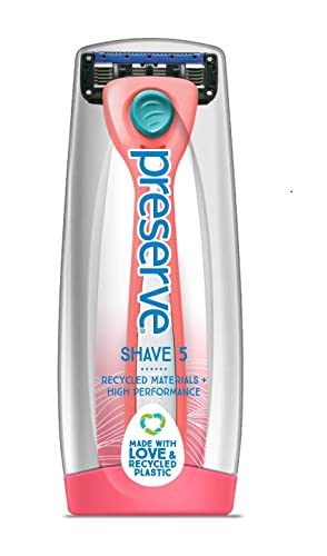 Preserve Shave 5 Razor with Ergonomic Handle - Coral Pink/Neptune Blue/Key Lime Green