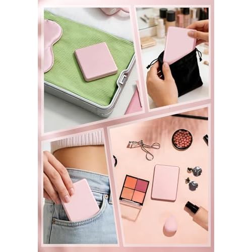 Compact Mirror, Rechargeable 30X Magnifying Mirror with 3 Lighting Modes & Dimmable Brightness, Portable Travel Makeup Mirror with Light, Essentials for Travel, Pocket, Purse Pink