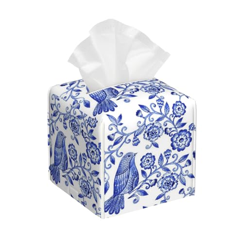 Watercolor Floral Leather Tissue Box Cover - Compact Design for Home & Office