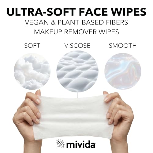 mivida Hypoallergenic Makeup Remover Wipes Twin Pack - Fragrance Free (2x50 ct) with Hyaluronic Acid