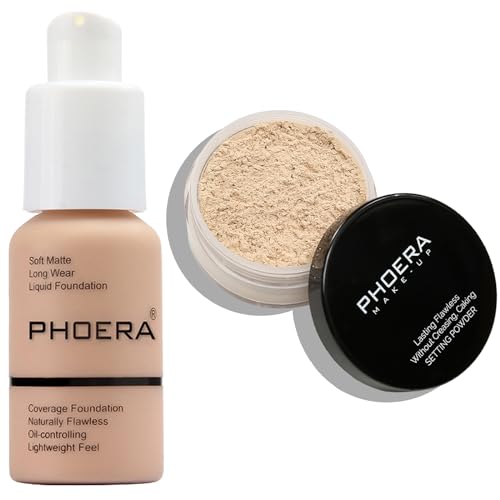 PHOERA Full Coverage Foundation & Setting Powder 1oz - Warm Peach & Cool Beige