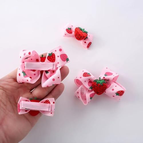 AACKS 4-Pack Little Girls Strawberry Hair Bows & Clips