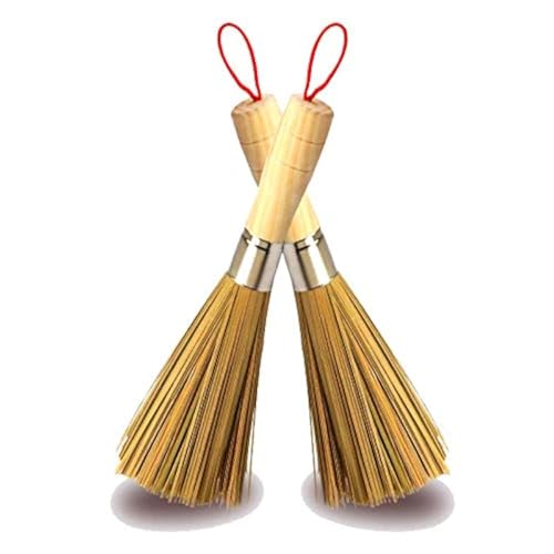 Natural Bamboo Wok Brushes - 2 Pack Kitchen Cleaning Tools