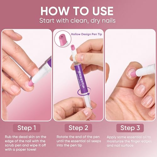 Cuticle Oil Pusher Pen 2-in-1 Clean & Moisturize | Removes Dead Skin & Dirt from Nail Edges | Nourishing Jojoba & Almond Oils | At-Home or On-the-Go Manicure for Women & Men (Grape)
