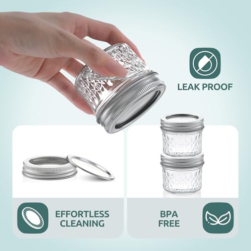 Tecohouse 4 oz Mini Mason Jars - Airtight Glass Containers, 2 Pack