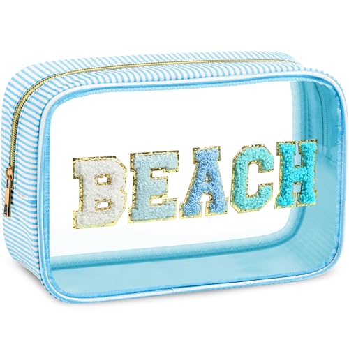 Sanwuta Seersucker Beach Bag 26x16x9cm Blue Large Travel Toiletry Organizer