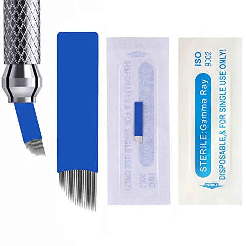KAIQIKAIXI 30Pcs Disposable Eyebrow Microblading Needles 18 Needle Set for Single Use Blue