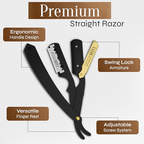Fac?n Straight Razors for Men - Professional Barber Straight Edge Razor Kit with 100 Blades, Classic Stainless Steel Barbero Shaver for a Smooth & Precise Shave, Premium Barber Razor for Men's Shaving