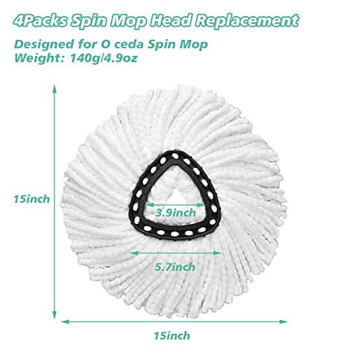 4-Pack Microfiber Spin Mop Replacement Heads for Cedar EasyWring