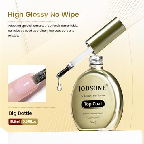 JODSONE No Wipe Gel Top Coat for Chrome Nail Powder - 16.5ml