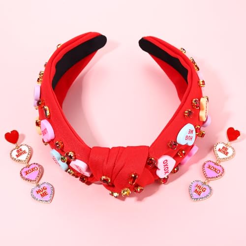 Valentine’s Day Headband for Women - Red Jeweled Heart Set