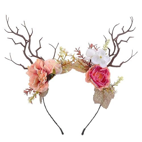 KorViSHOW Orange-Red Deer Antlers Flower Crown Headband - Unique Hair Accessory