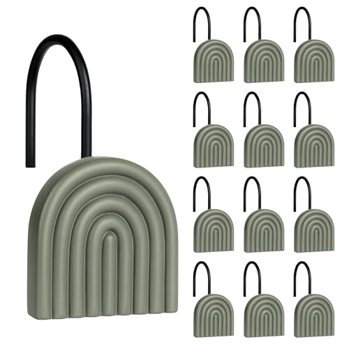 Mid Century Green Shower Curtain Hooks - Set of 12 Decorative Rings