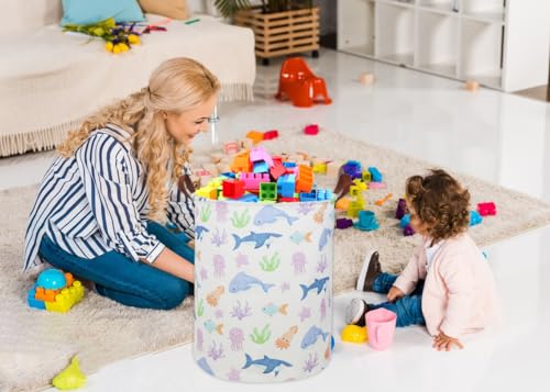 ESSME Collapsible Fish Laundry Hamper - Waterproof Canvas Storage Bin for Nursery