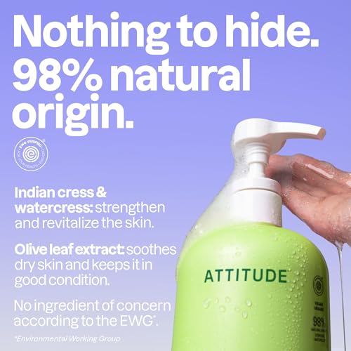 ATTITUDE Body Wash, Pear & Amber, EWG Verified Vegan Shower Gel, 32 Fl Oz