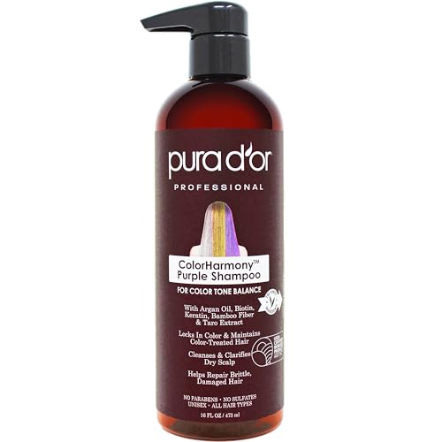 PURA D'OR ColorHarmony Purple Shampoo 16 Oz for Blonde & Color-Treated Hair