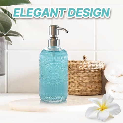 Elegant Glass Soap Dispenser with Stainless Steel Pump - 17oz