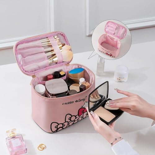 Travel Makeup Bag with Brush Holder - Waterproof Cosmetic Case for Women & Girls