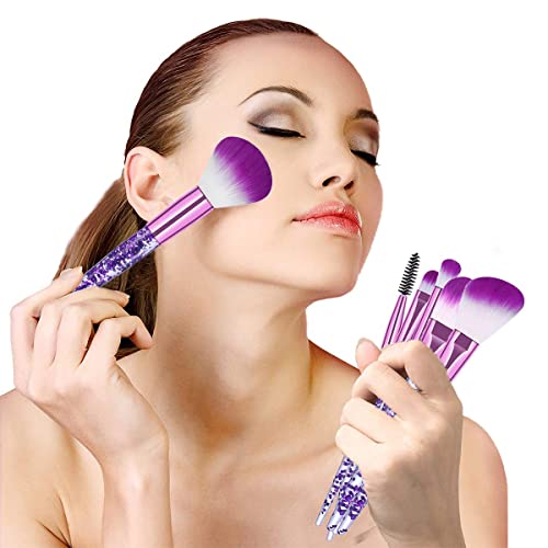 ANROLA 10-Piece Glitter Handle Makeup Brush Set with Cosmetic Bag - Professional Face & Eye Brushes
