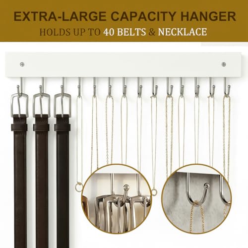 2-Pack Wall-Mounted Wooden Belt & Tie Rack Organizer with 28 Hooks
