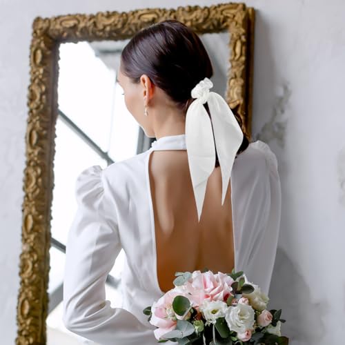 Knotted Bow Satin Hair Scrunchie with Tail - 2 Pack for Women
