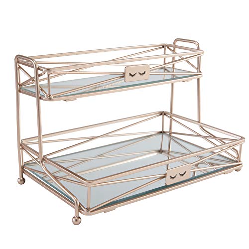 Home Details 2-Tier Mirrored Vanity Tower – Rose Gold Makeup Organizer