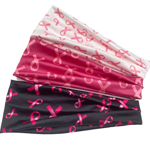 Heyiminy 3-Pack Pink Ribbon Headbands for Breast Cancer Awareness Women’s Hair Accessories