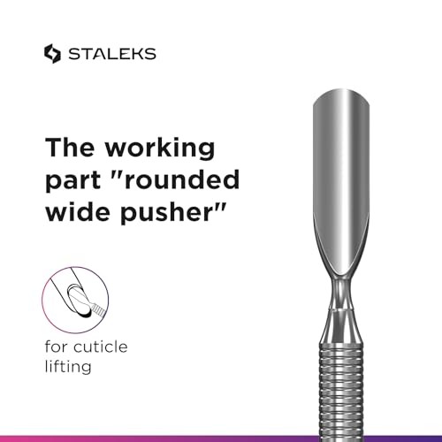 Staleks Pro Manicure Pusher Expert 30 Type 5 – Rounded Wide Pusher & Straight Blade, Stainless Steel