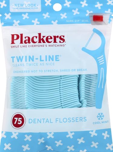 Plackers Twin Line Dental Floss Picks - Mint - 75 Count (Pack of 2)