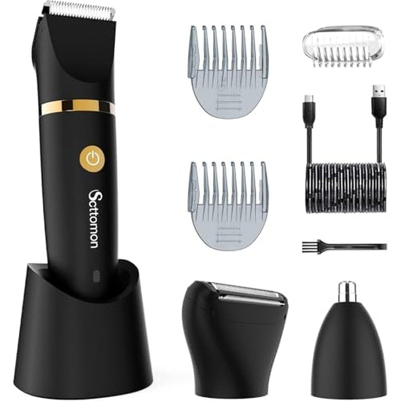 Scttomon Electric Groin Hair Trim Ball Trimmer for Men Body Shaver Below-The-Waist Groomer Nose Hair Trimmer Waterproof Cordless 3 in 1