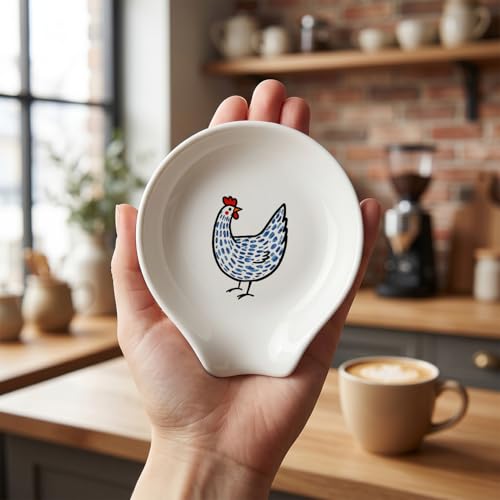 Ceramic Coffee Spoon Rest - Funny Rooster Spoon Holder for Coffee Lovers