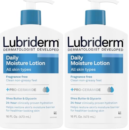 Lubriderm Fragrance-Free Daily Moisture Lotion Pack of 2 - 16 oz Sensitive Skin Hydrating Body & Face Lotion
