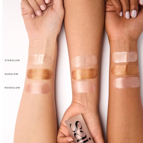 Saie Mini Glowy Super Gel Trio Gift Set - Lightweight Makeup Primer & All-Over Liquid Highlighter for Instant Glowy, Glass Skin - With Glycerin & Squalane - Starglow, Roseglow & Sunglow (0.5 oz Each)