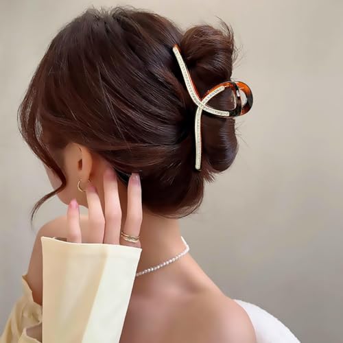 Pattern J Rhinestone Hair Claw Clips - Large Acrylic Jaw Clip for Women