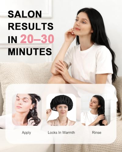 YIZIJIZI Black 2 Pack Hair Heat Cap for Deep Conditioning, Thermal Cap