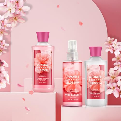 Travel-Sized Japanese Cherry Blossom Spa Gift Set - 3PC Self Care Set for Women
