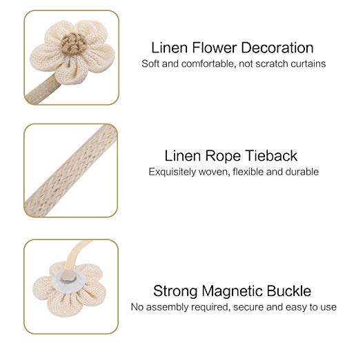 Lewondr Magnetic Sunflower Curtain Holdbacks - 2 Pieces, Cream & Beige