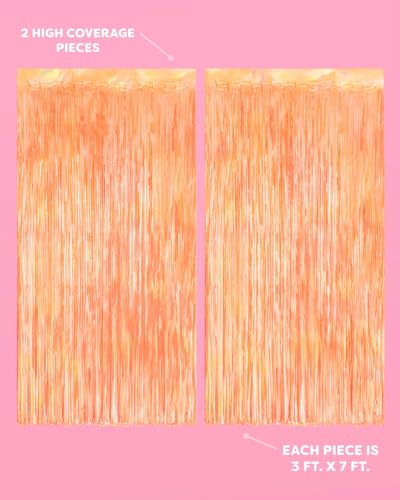 Orange Fringe Curtains - 2 Pack Foil Backdrop for Parties
