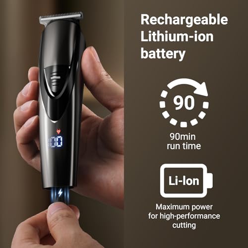 Rechargeable Beard Trimmer for Men: Professional Barber Hair Clipper with Detachable Blade & Turbo Speed, 12-in-1 Cordless Grooming Kit, IPX6 Waterproof, Safety Lock, Father's Day gifts