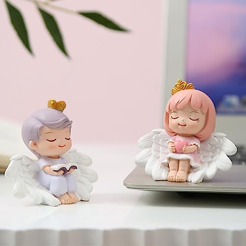 Angel Cake Topper Figurines - Resin Prince & Princess Decor for Baby Showers & Birthdays