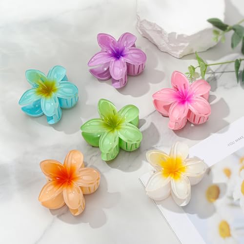 6 Pack Hawaiian Flower Claw Clips for Women - Colorful Hair Accessories