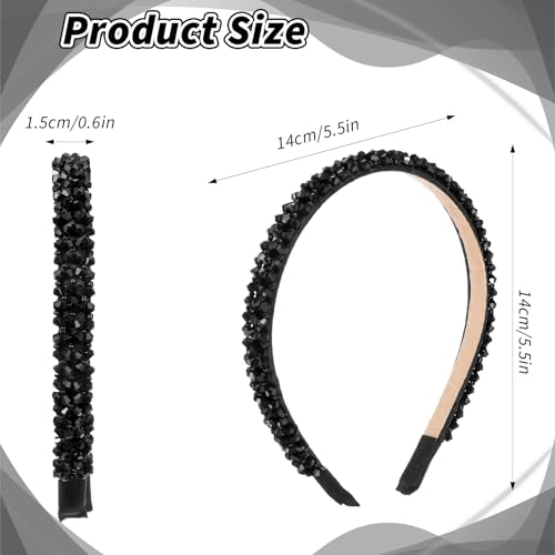 Black Crystal Rhinestone Headband for Women - Sparkly Hair Accessory