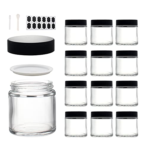 12 Pack 4 oz Clear Glass Travel Jars with Lids & Labels
