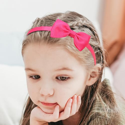 XIMA Bright Color Bow Headbands for Girls - 20 Pcs Grosgrain