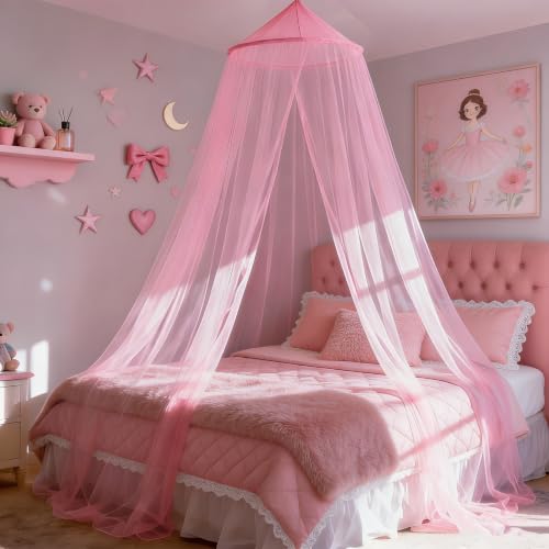Comtelek Mosquito Net Canopy for Beds - Pink Dome Bed Curtains