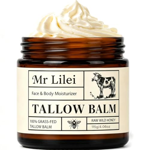 Deep Moisturizing Organic Grass-Fed Beef Tallow Balm with Raw Honey - 115g Unscented Skin Care Cream for Face & Body