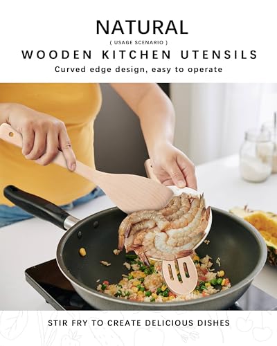 Beech Wood Cooking Utensil Set - 3-Piece Wooden Spoons