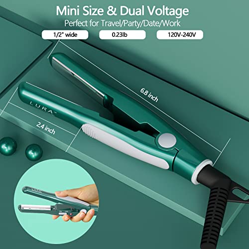 LURA Green Nano Titanium Curved Flat Iron for Short Hair - Compact Travel Styling Tool