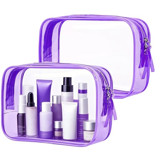 PLULON 2-Pack TSA Approved Clear Travel Toiletry Bags - Purple